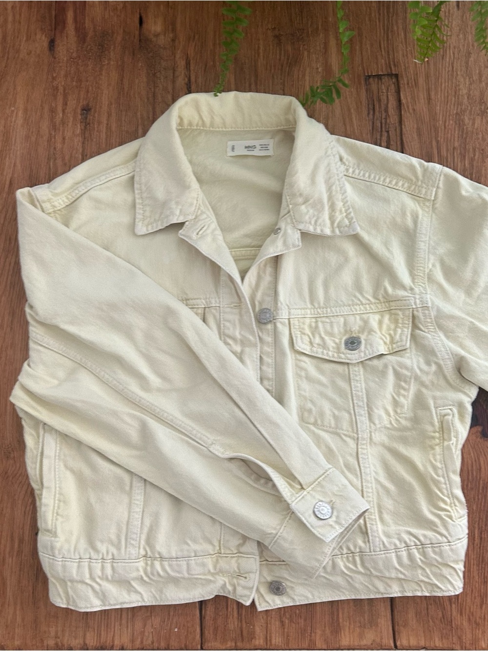 Mango Cream Denim Bomber Jacket